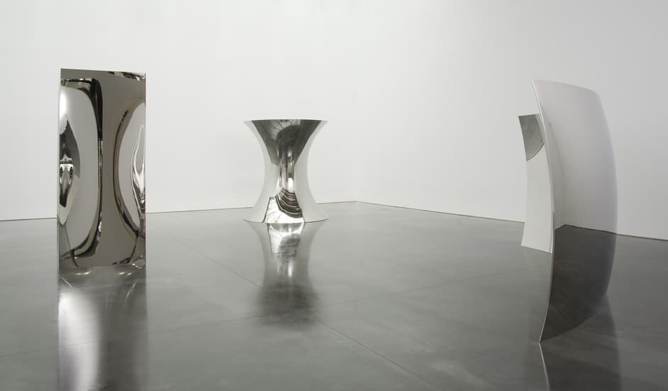 Anish Kapoor (from left to right) - Non Object (Door), 2008 | Non Object (Pole), 2008 | Vertigo, 2008. Photo by David Regen. Courtesy the artist and Barbara Gladstone Gallery